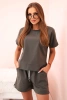 Komplet damski punto z krótkim rękawem i szortami khaki