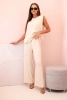 Komplet damski z wiskozy bez rękawów i prostymi spodniami jasny beżowy