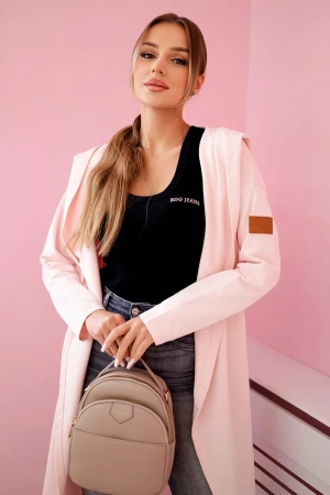 Narzutka długa z kapturem jasny pudrowy róż