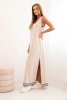 Komplet damska z wiskozą z rozpinaną bluzą i długą sukienką beżowy