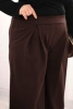 Spodnie damskie Plus Size z szerokimi nogawkami i plisowaniem brązowe