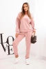 Komplet damski masełkowy z frędzlami na rękawach ciemny pudrowy róż