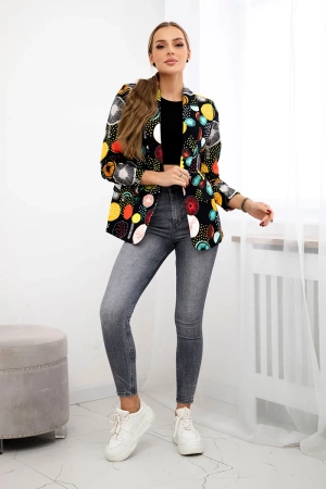 Marynarka bawełniana z kolorowym nadrukiem czarna