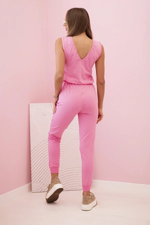 Kombinezon damski bawełniany bez rękawów z wiązaniem w talii jasny różowy