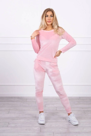 Komplet welurowy z marszczeniem z tyłu pudrowy róż