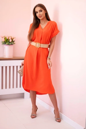 Sukienka z ozdobnym paskiem ciemno pomarańczowa