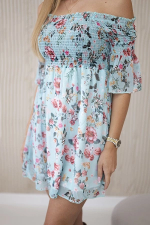 Sukienka hiszpanka z motywem kwiatowym miętowa