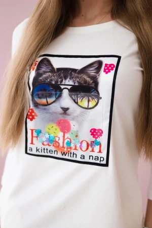 Sukienka z grafiką kota 3D ecru