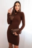 Sukienka damska z dzianiny z długim rękawem i asymetrycznym dekoltem brązowa