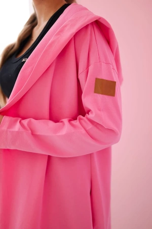 Narzutka długa z kapturem jasno różowa