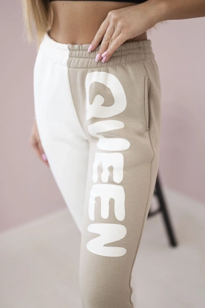 Spodnie damska dresowe z napisem QUEEN beżowe