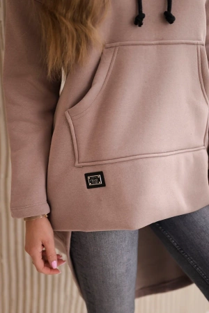 Bluza ocieplana z długim tyłem i kapturem ciemny beżowy