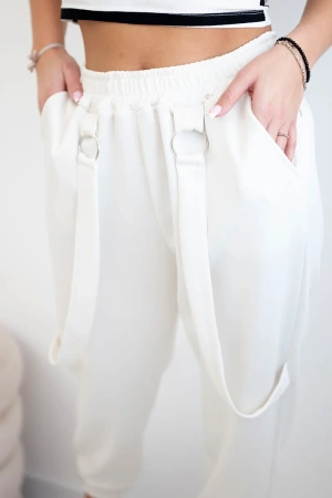 Spodnie z ozdobnymi paskami masełko ecru