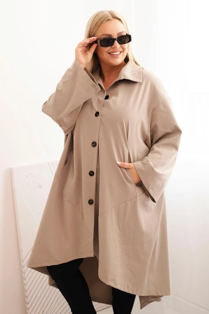 Narzutka damska Plus Size Punto z bawełną i guzikami fango