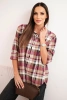 Koszula damska bawełniana w kratę z dłuższym tyłem beżowa
