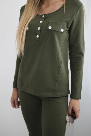 Komplet z dekoltem na napy khaki