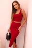 Komplet damska top i spódnica prążkowana bordowy