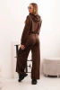 Komplet dresowy damska z weluru z szerokimi nogawkami i bluzą z kapturem brązowy