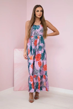 Sukienka z motywem liści fioletowa