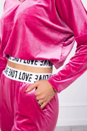 Komplet welurowy z kapturem fuksja