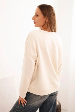 Bluza damska bawełniana z nadrukiem kota i napisem jasno beżowa
