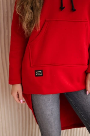 Bluza ocieplana z długim tyłem i kapturem czerwona