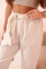 Spodnie damskie lniane z bawełną i paskiem beżowe