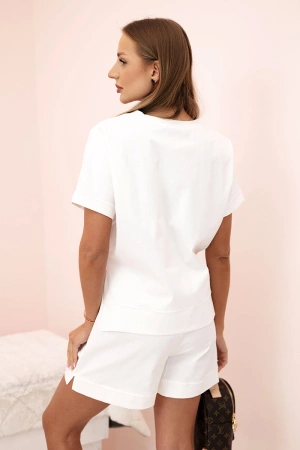 Komplet damski punto z krótkim rękawem i szortami ecru