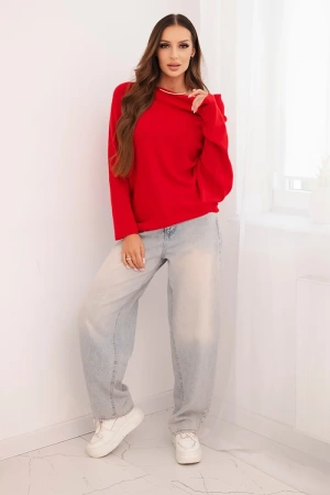 Sweter damski wiskozowy asymetryczny typu nietoperz czerwony