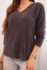 Sweter damski z miękkiej dzianiny z dekoltem V brązowy