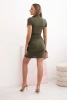 Sukienka damska bawełniana prążkowana z kołnierzykiem i dekoltem V khaki