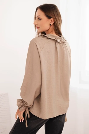 Bluzka damska z wiskozy z dekoltem V i wiązaniem przy rękawach fango