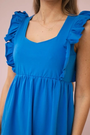 Sukienka z falbankami po bokach chabrowa