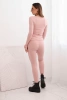 Komplet damska z prążkowanej wiskozy z długim rękawem i legginsami ciemny pudrowy róż