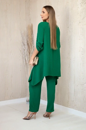 Komplet bluzka + spodnie z wisiorkiem zielony