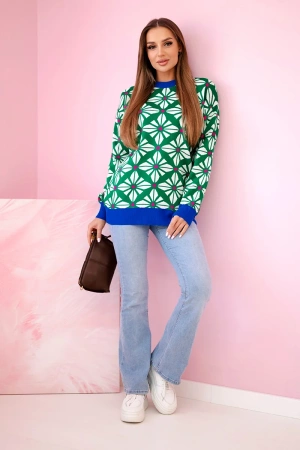 Sweter z geometrycznym motywem zielony