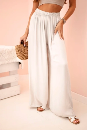 Spodnie damskie wiskozowe szerokie z gumką w pasie beżowe