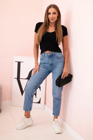 Bluzka damska prążkowana z dekoltem V i krótkim rękawem czarna