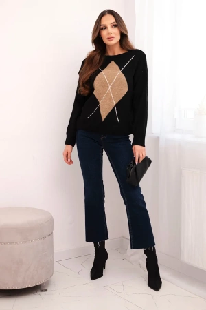 Sweter damski w geometryczny wzór z domieszką wełny i alpaki czarny