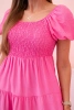 Sukienka damska wiskozowa z bufiastym rękawem i marszczoną górą różowa