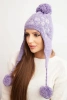 Czapka damska zimowa uszatka z pomponami K431 jasno fioletowa