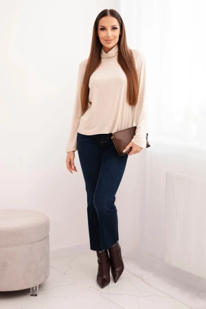 Bluzka damska wiskozowa z golfem i długim rękawem beżowa