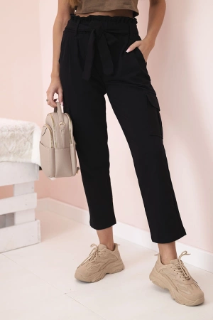 Spodnie damskie z wysokim stanem cargo czarne