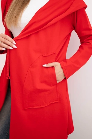 Narzutka z luźnym kapturem czerwona