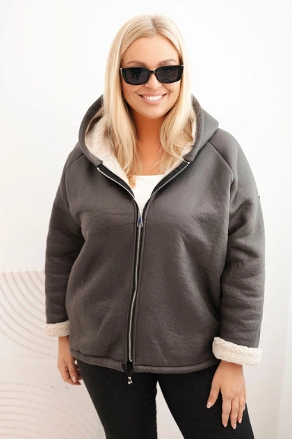 Kurtka damska Plus Size z kapturem i barankiem grafitowa