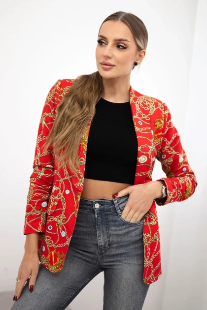 Marynarka bawełniana z kolorowym nadrukiem czerwona