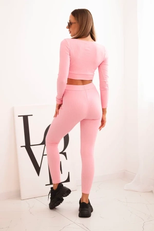 Komplet z bluzką top prążkowany jasny różowy