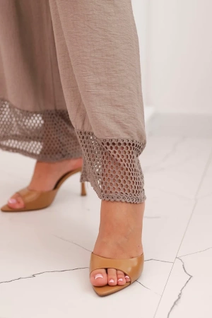 Komplet damski z wiskozy bluzka na szerokich ramiączkach i spodnie z szeroką nogawką fango