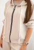 Komplet damski masełko z szeroką nogawką i bluzą na zamek beżowy