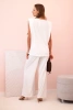Komplet damski z wiskozy bez rękawów i prostymi spodniami ecru